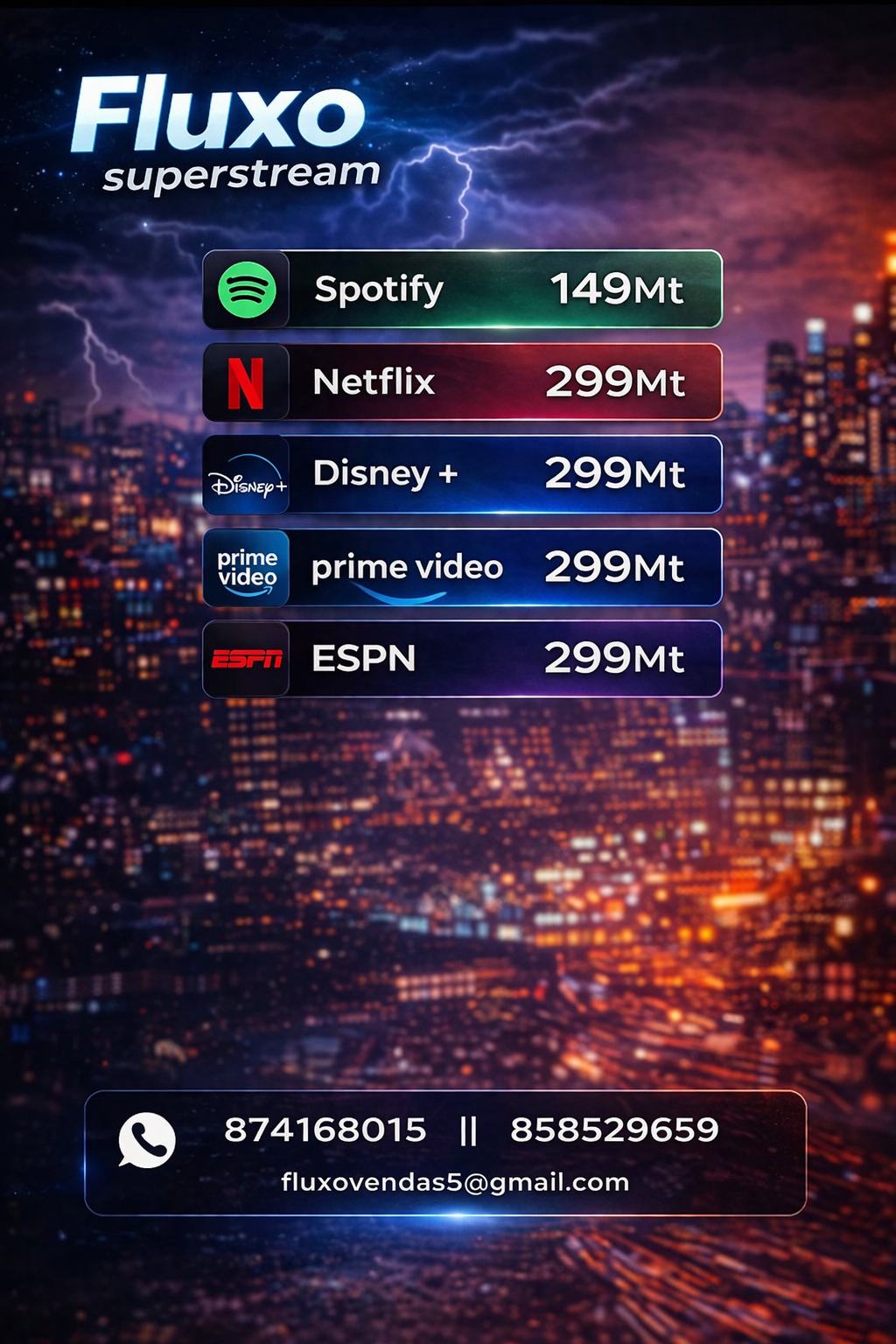 Spotify, Netflix, Disney plus, Prime video e ESPN